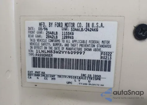 1997 Lincoln Town Car Cartier z USA, uszkodzony, nr VIN 1LNLM83W2VY609997